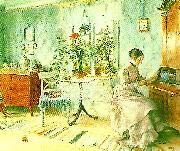 Carl Larsson, interior med lasande dam